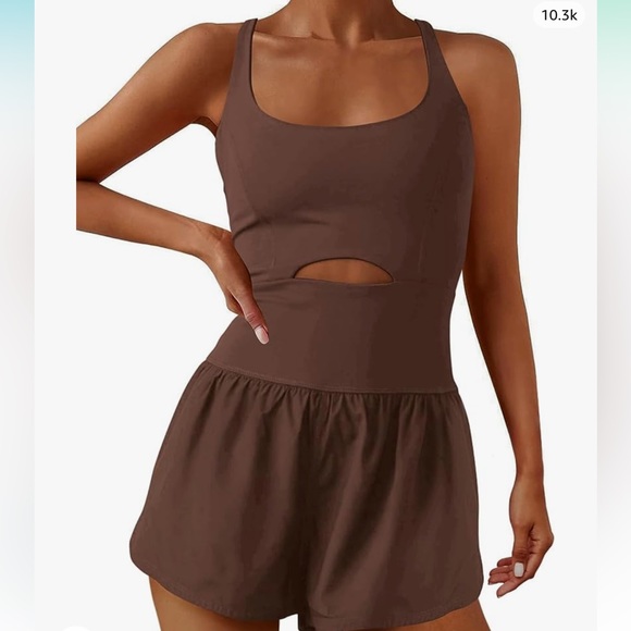 Pants - Athletic one piece workout with built in spandex shorts in mocha brown size XL